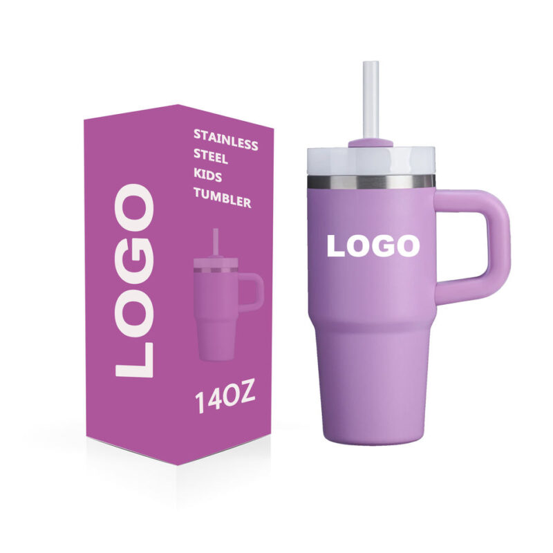 14oz BPA-Free Stainless Steel Kids Tumbler with Handle and Straw product image 1